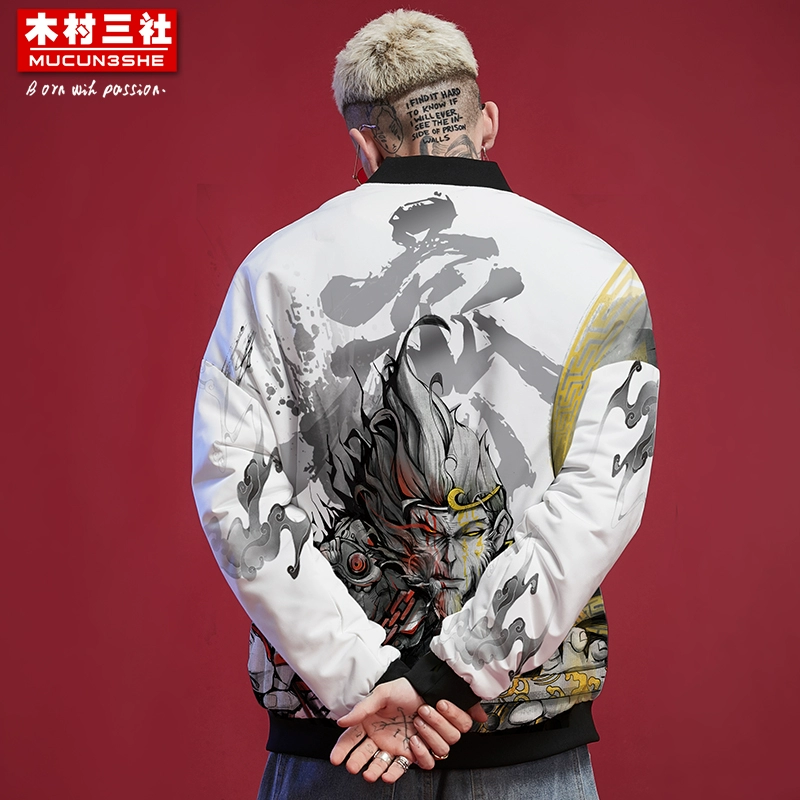 Kimura Sanshe Westward Journey Series National Tide Jacket Jacket Jacket Tide Twins Twins Great Sage Vẽ tay Mẫu Top cardigan - Cao bồi