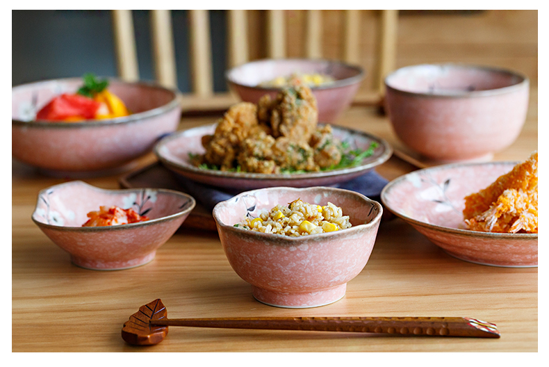 Japan imports the thick plate small ceramic bowl dish dish dish dish household pink sakura Japanese and tableware