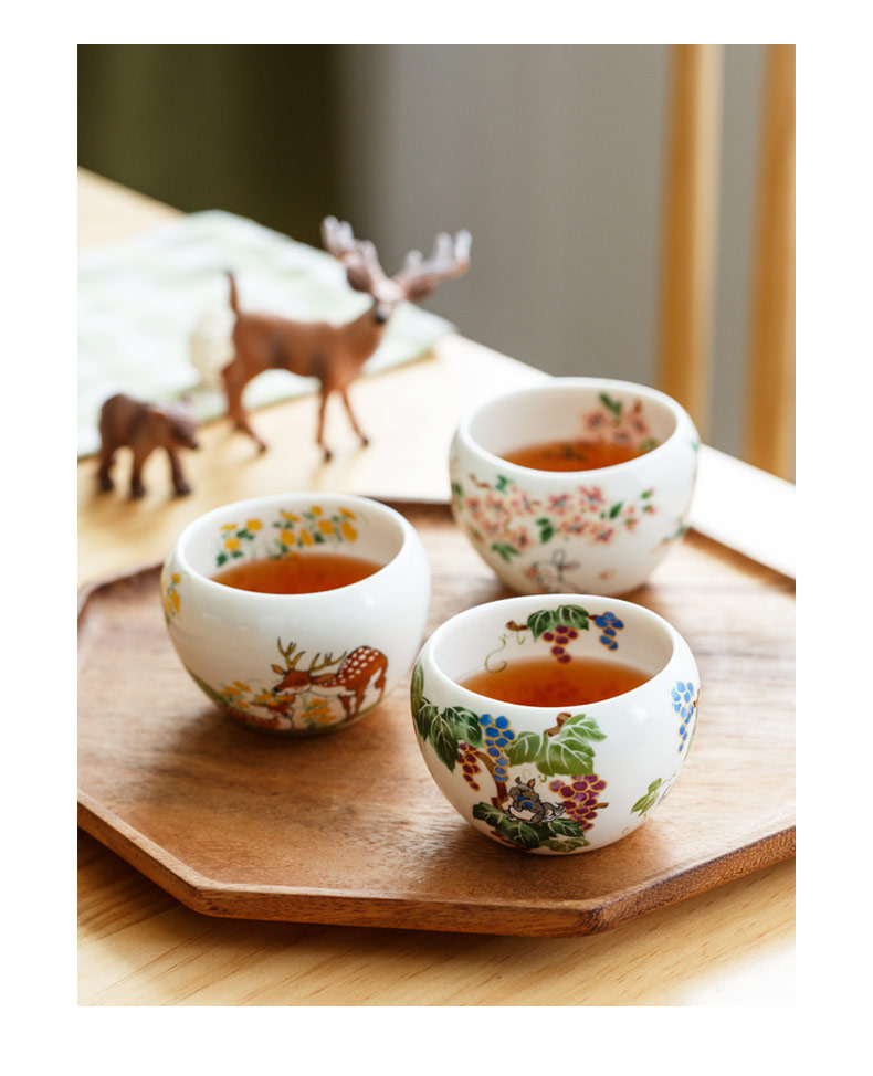 Lin, and birds and animals play the draw hand - made ceramic cups cup bowl with a single master Japanese imports household sample tea cup