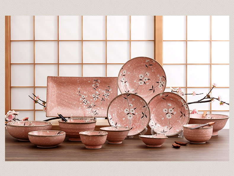 Japan imports the thick plate small ceramic bowl dish dish dish dish household pink sakura Japanese and tableware