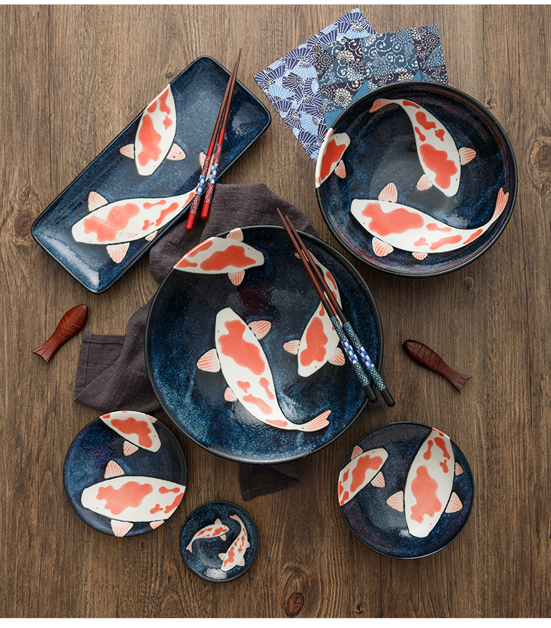 Lucky Japanese koi fish dishes ceramic bowl bowl dish dish rectangular sushi plate huai home dinner plate