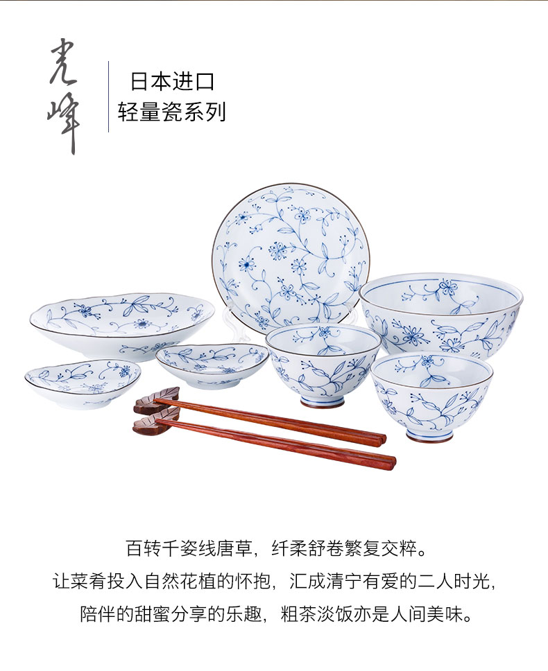 Line tang grass dishes to use chopsticks plates imported from Japan suit under the glaze color home 2 people eat Japanese ceramics tableware