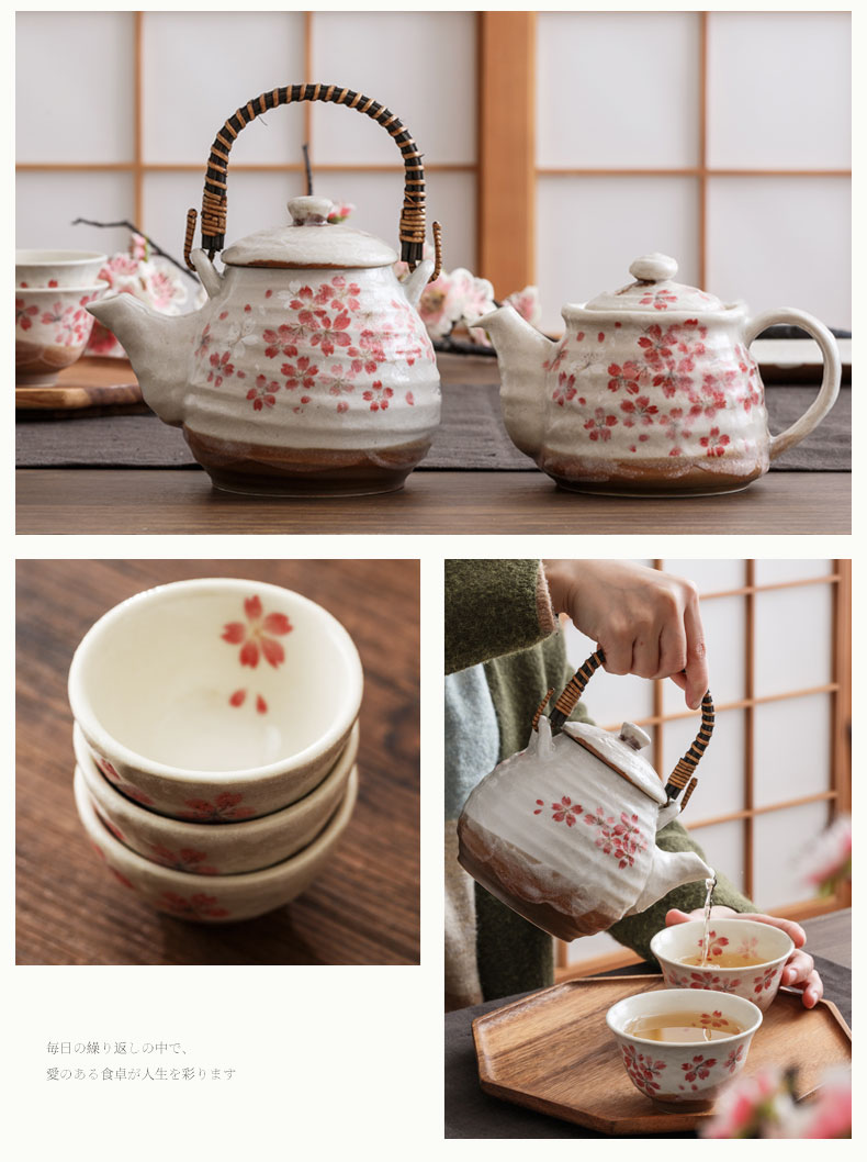 Japanese cherry blossom put checking ceramic plate dishes to eat to use Japanese household cup teapot glass decanters plates