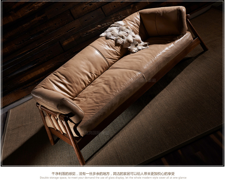 Sofa da tối giản Bắc Âu cũ của Nga elm xuống sofa phòng khách Bắc Mỹ kết hợp sofa da lớp đầu tiên - Ghế sô pha sofa