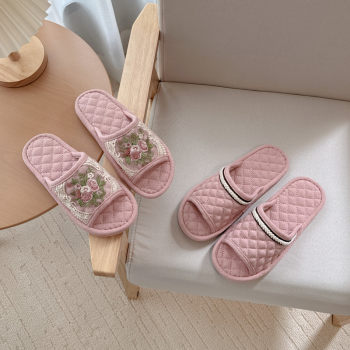 Korean style women's home fabric soft bottom indoor floor silent slippers for couples home men's tendon bottom non-slip all seasons Korean style women's home fabric soft bottom indoor floor silent slippers for couples home men's tendon bottom non-slip all seasons