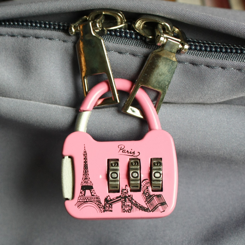 Cartoon 3 small padlock colorful pull chain lock shoulder bag password lock portable outdoor travel alloy burglar-proof tool
