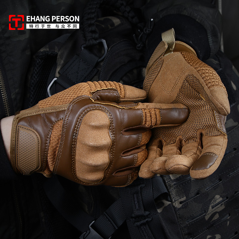 Tactical Outdoor All-finger Gloves Spring Autumn men and women Touch Screen Anti-slip sports riding locomotive windproof protective abrasion resistant pure color