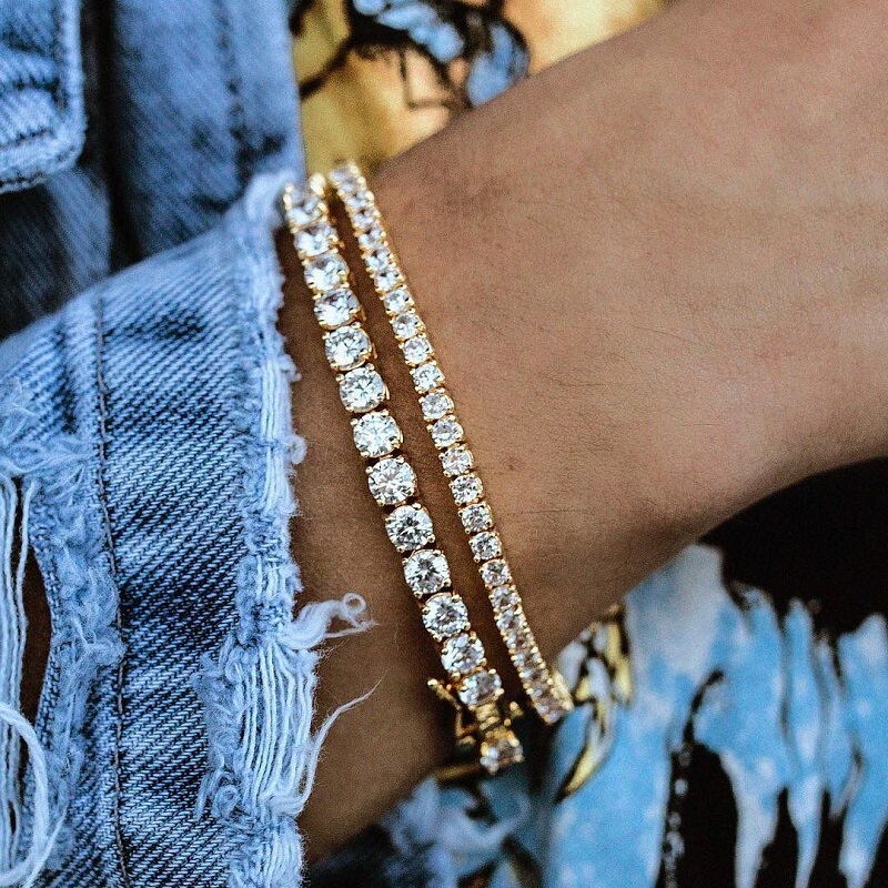 Dripgold Genuine Full Diamond Tennis Bracelet High-End 18K White Gold ins Men's and Women's Fashion Trendy Hip-Hop Jewelry