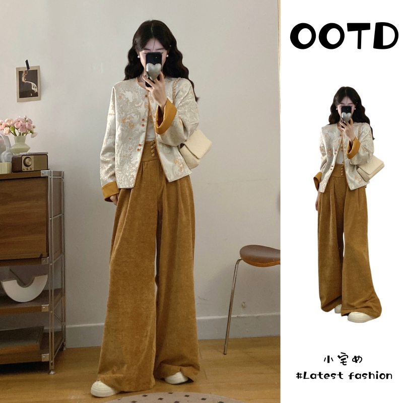 New Chinese-Style Light National Style Suit for Women, Plus Size, Autumn and Winter, for Curvy Women, with an Elegant Vintage Feel, Featuring a Buttoned Jacket + High-Waisted Casual Pants New Chinese-Style Light National Style Suit for Women, Plus Size, Autumn and Winter, for Curvy Women, with an Elegant Vintage Feel, Featuring a Buttoned Jacket + High-Waisted Casual Pants
