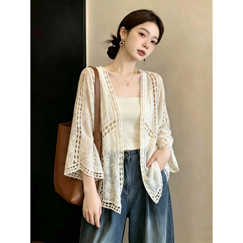 Bohemian Cut Out Thin Knitted Cardigan for Women in Summer, Plus Size Fat mm French Style Outerwear Design Shawl Top Bohemian Cut Out Thin Knitted Cardigan for Women in Summer, Plus Size Fat mm French Style Outerwear Design Shawl Top