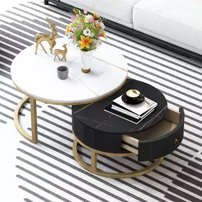 Rock plate coffee table Simple modern small apartment round coffee table TV cabinet combination living room household marble round coffee table