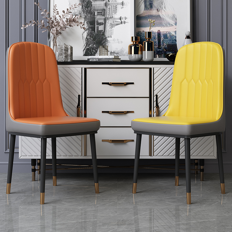 Nordic solid wood dining chair Household light luxury ins leather art modern simple backrest chair Living room hotel cafe chair