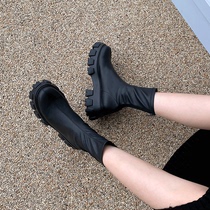 Thick-soled short boots womens 2022 round toe rear zipper muffin Chelsea boots Korean version of heightened elastic boots thin Martin boots