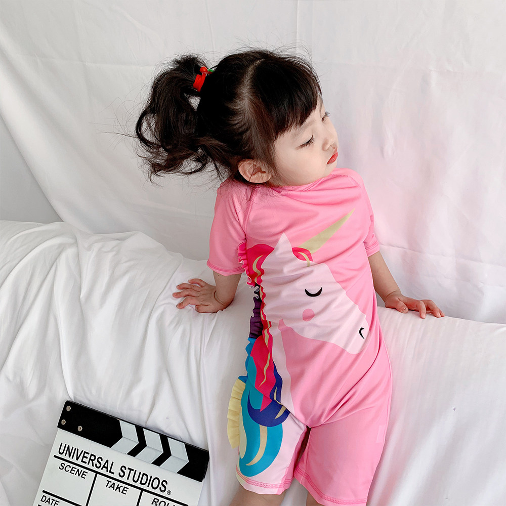 Children's short-sleeved swimsuit girl one-piece sunscreen cute baby small middle child Korea swimming hot spring girl swimsuit