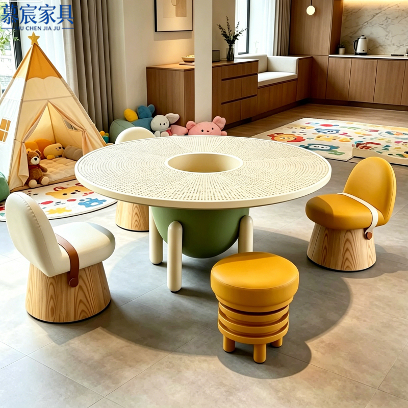 Kindergarten Early Education Center Children's Tables and Chairs, Elevated Floor Area, Handmade Building Blocks, Games, Board Games, Reading and Learning Tables and Chairs