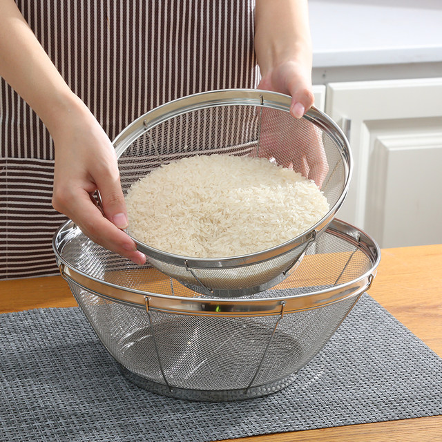 Thickened fine mesh stainless steel leaking basin, rice sieve, rice basin, round drain basin, large leaking basin, vegetable basin, fruit basket
