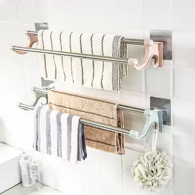 Powerful adhesive stainless steel rack non-perforated suction cup bathroom hanging towel bar towel rack