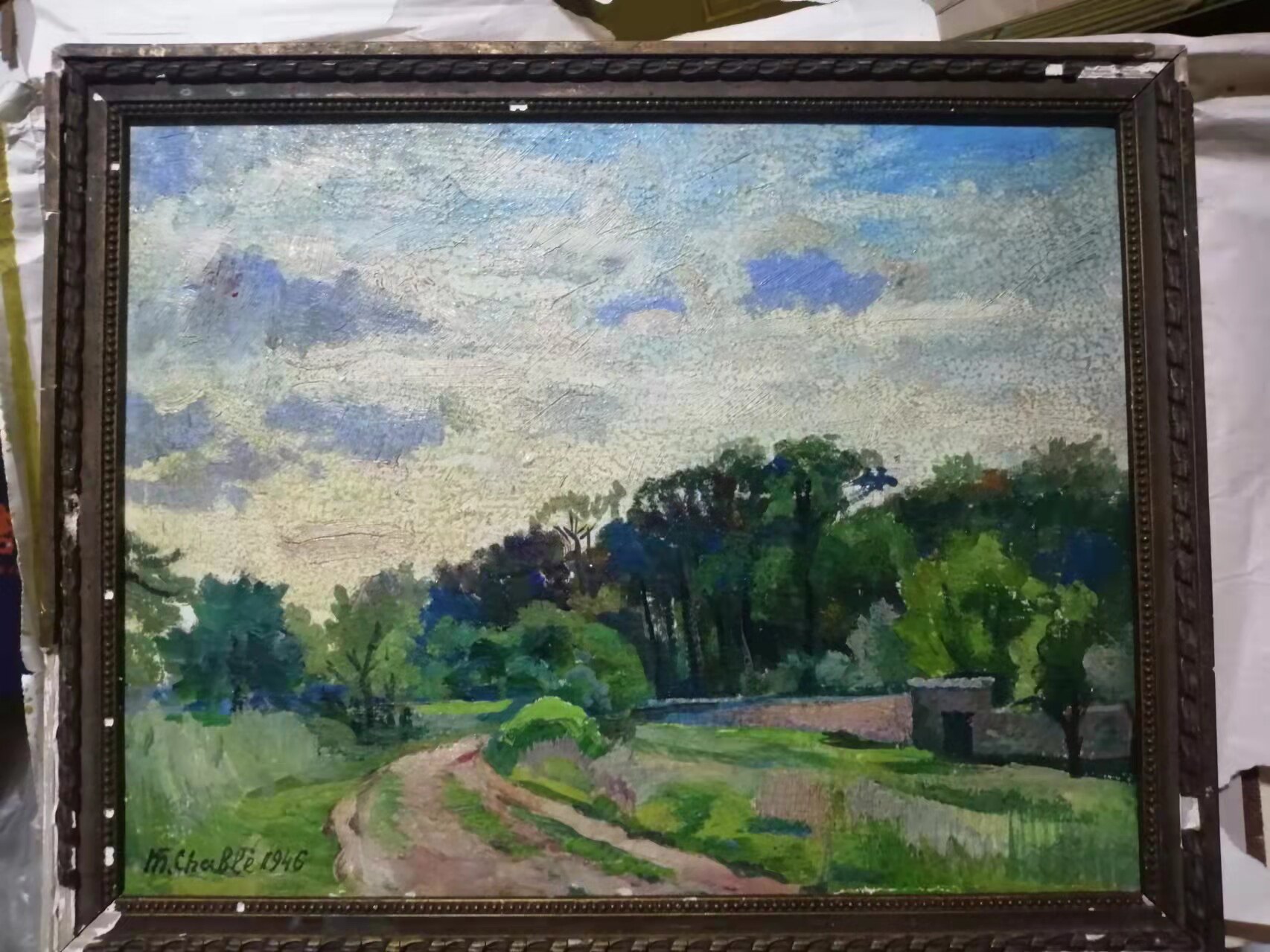 France 1946 still-life oil painting landscape Western impressionist artist after World War II signed by the artist