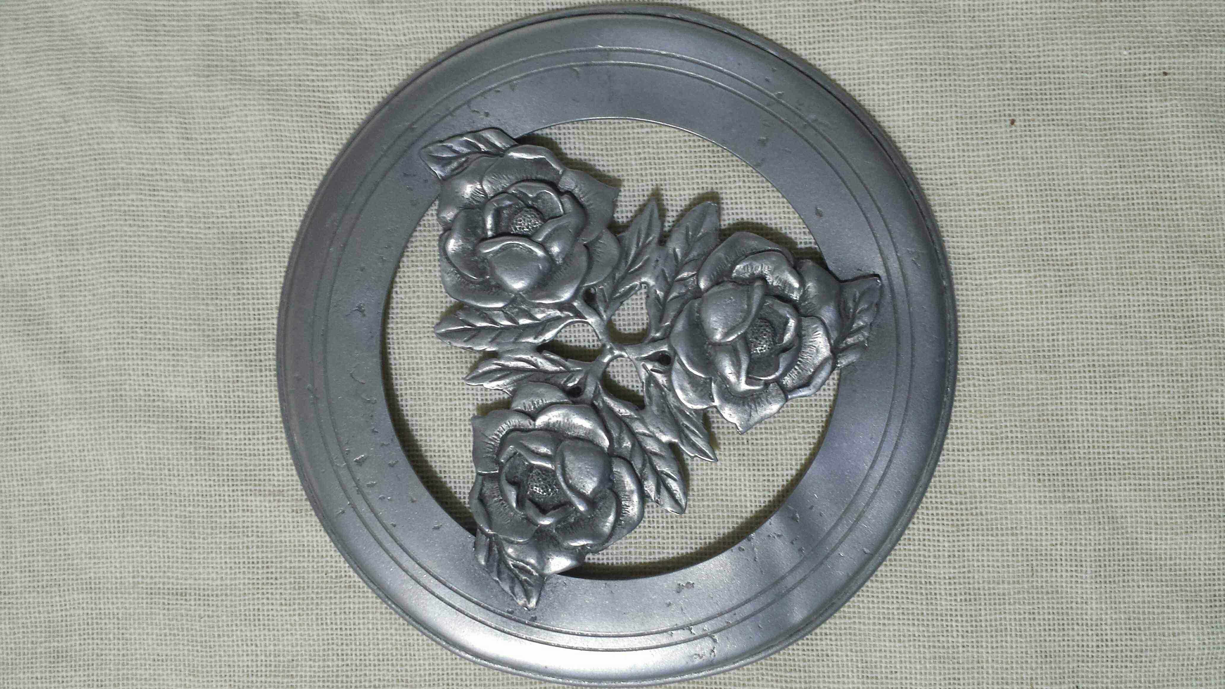 French 19th century rose picture ring casting handmade three ornaments antique tin collection decoration