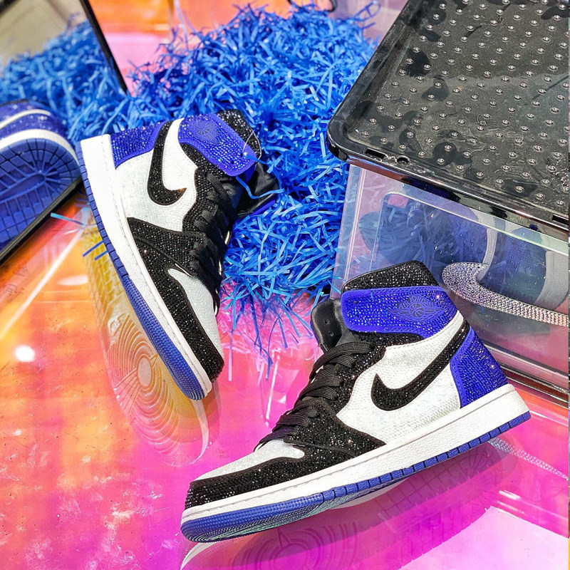 21k sneakers customized aj1custom burst flash full of diamonds big lightning custom skin change leather diy sequin sneakers wedding shoes