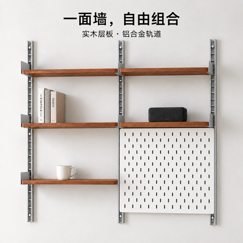 Solid Wood Bookshelf Wall-Mounted Storage Rack Aluminum Alloy Track Wall-Mounted Partition Vintage Living Room Free Combination Storage System Solid Wood Bookshelf Wall-Mounted Storage Rack Aluminum Alloy Track Wall-Mounted Partition Vintage Living Room Free Combination Storage System