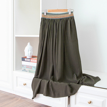 Flutter large umbrella hem ~ bright wire elasticated waist splicing clear stripe printed silk slip cool and double crepe genuine silk A character half skirt