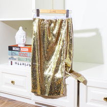 Blingbling gorgeous festive dress petting flip gold and silver discoloration sequins elastic waist slit skirt x
