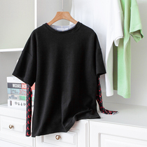 Wide enough loose can be worn single can be folded wearing lazy shoulder big round neck short sleeve solid color cotton T-shirt female New h