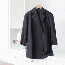 Good goods only a few pieces of beautiful handsome oblique double-breasted navy wide shoulder lapel collar suit women q