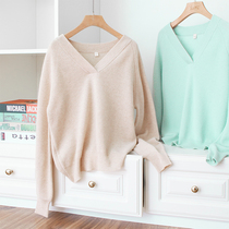 Simple elegant and atmospheric interlaced woven V-neck flexible shoulder sleeves solid color full cashmere sweater womens sweater q