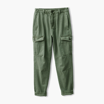 Cool and easy to wear spring and autumn cotton military green multi-pocket overalls pants loose Harlem pants women