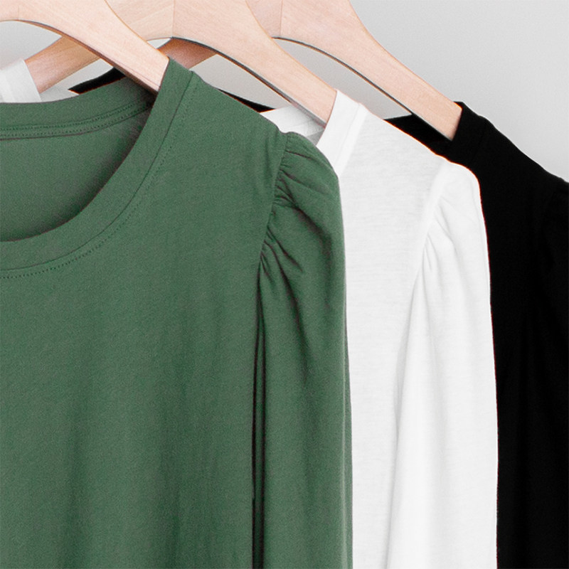 Retro Sweet Bubble Long Sleeves Comfortable and delicate Mahmer Sleeve Sleeve T - shirts 22 Spring and Summer New