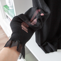 Romantic feminine perspective organza lace semi-high collar horn sleeve skin-friendly fine wool knitted bottoming shirt winter