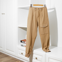 Handsome and handsome urban tooling style asymmetric flip pocket rib corset jogging pants women's wool casual pants q