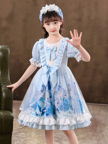 Летний наряд маленькой принцессы, платье, летняя одежда, юбка, стиль Лолита, короткий рукав, в западном стиле, детская одежда