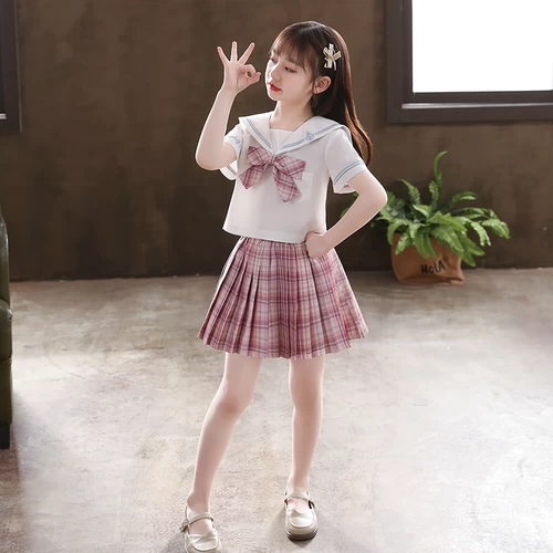 Студенческая юбка в складку, летняя одежда, детский комплект, оригинальная форма для школьников, полный комплект