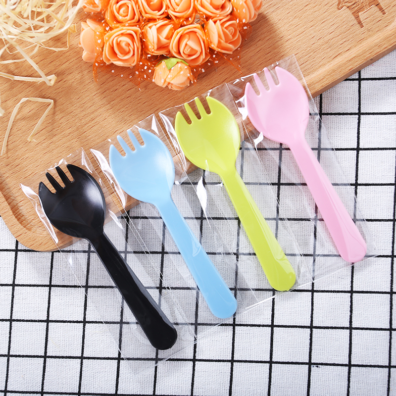 Plastic disposable spoon fork spoon fruit cake fork independent packaging dessert spoon tableware 500 pieces