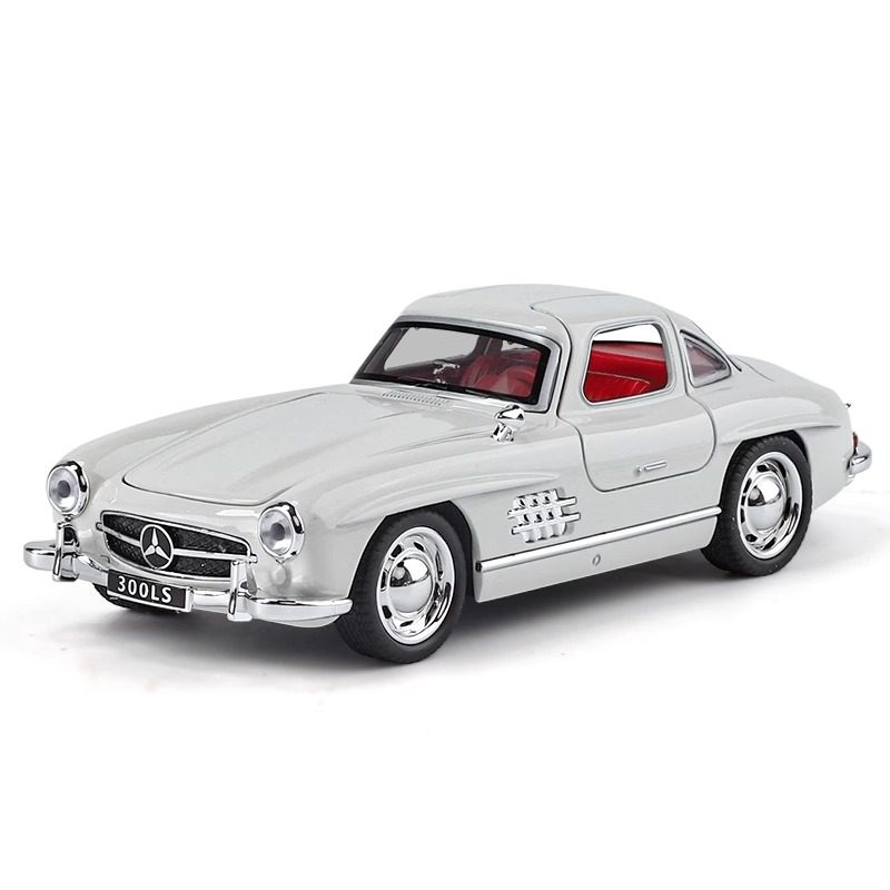 1:24 Mercedes-Benz 300Sl Diecast Model Car with Sound and Light, Benz Alloy 500K Model Pull-Back Simulation Toy Car