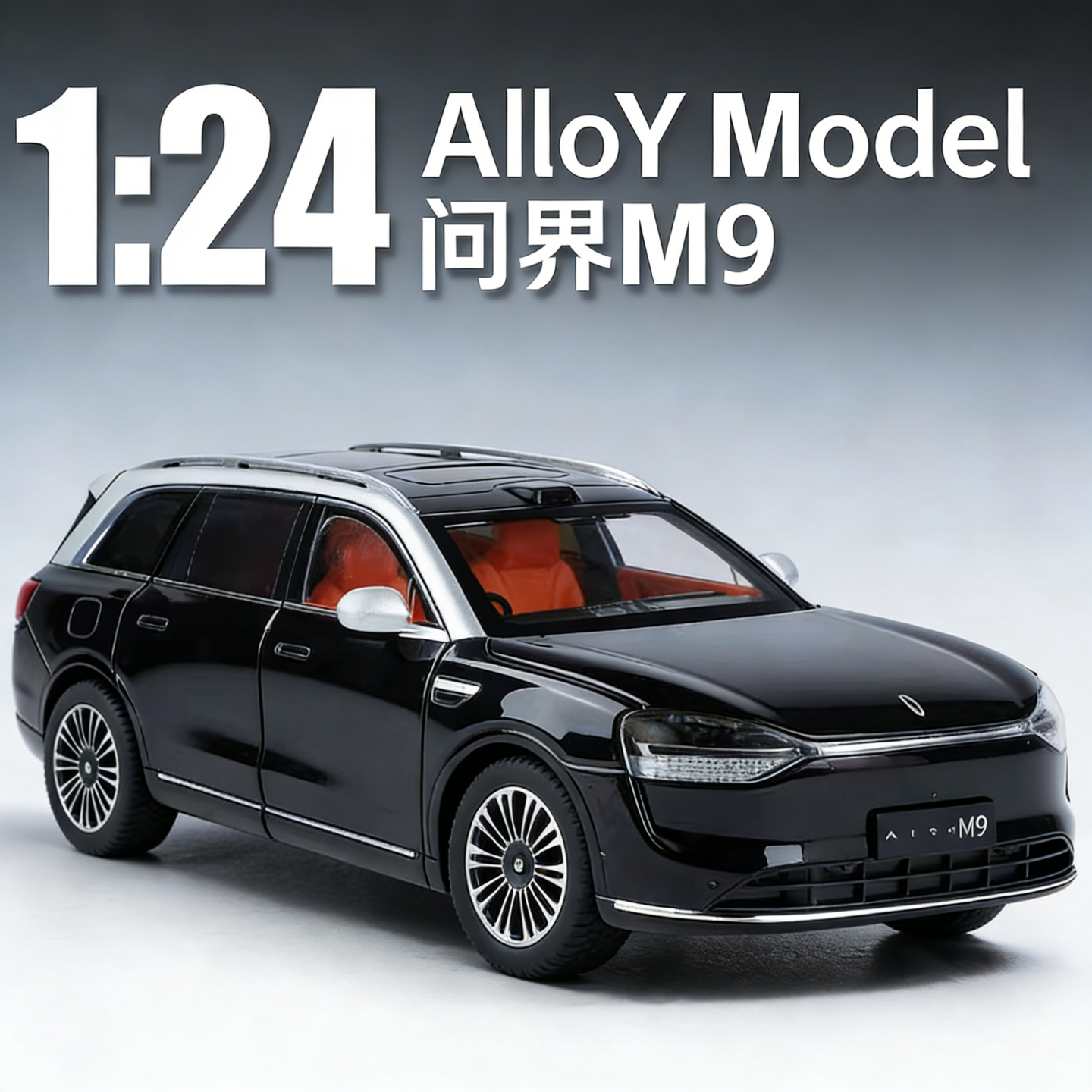 Large 1:24 Scale Wunjie M9 Car Model Alloy New Energy Vehicle Pull-Back Gift Ornament M7 Sailaisi Toy Car Model