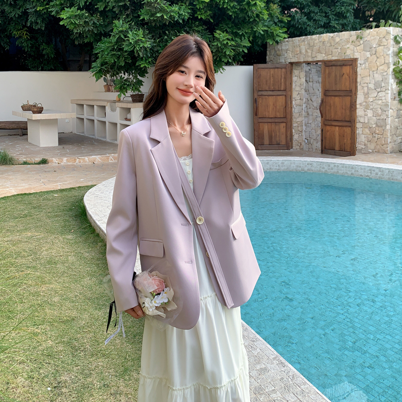 Purple Blazer for Women 2026 Spring New High-End Design Petite Loose Casual Fashion Suit