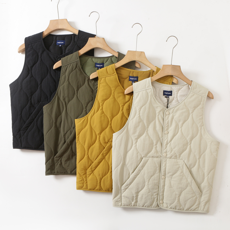 Japanese Retro Mountain-Style Outdoor Windproof and Waterproof Collarless Sleeveless Vest Padded Quilted Jacket for Men and Women Layering