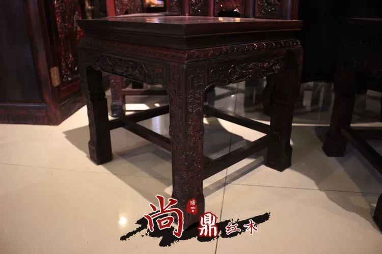 Bàn tròn gỗ hồng mộc Indonesia và Ming triều đại nhà gỗ cổ điển kết hợp đồ gỗ gụ kết hợp lá rộng gỗ hồng mộc tròn bàn ăn ghế ăn chạm khắc - Bộ đồ nội thất