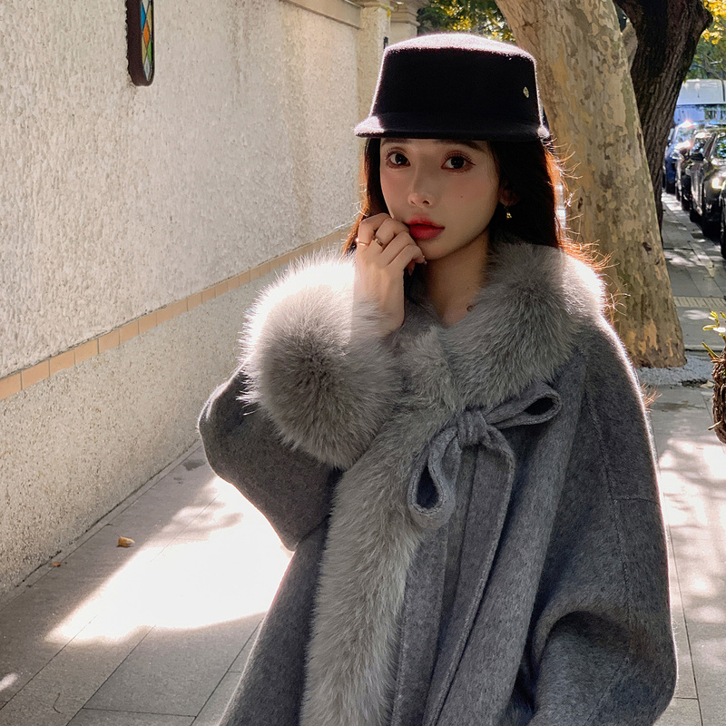 Runaway Sweetheart Cape Double-Sided Wool Fleece Coat Women's Mid-Length 2026 New Style Fox Fur