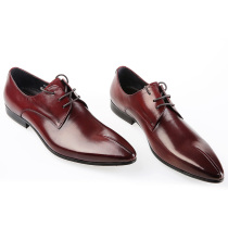 Pointed-toe lace-up mens fashion business leather shoes British Korean version of genuine leather slim fit with a thin face