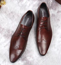 Crocodile pattern python dragon pattern leather lace-up British business suit leather shoes mens pointed mouth embossed red coffee