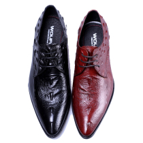 High-grade crocodile pattern pointed-toe shoes mens high-end wine red leather business formal dress lacing large size small 45 British