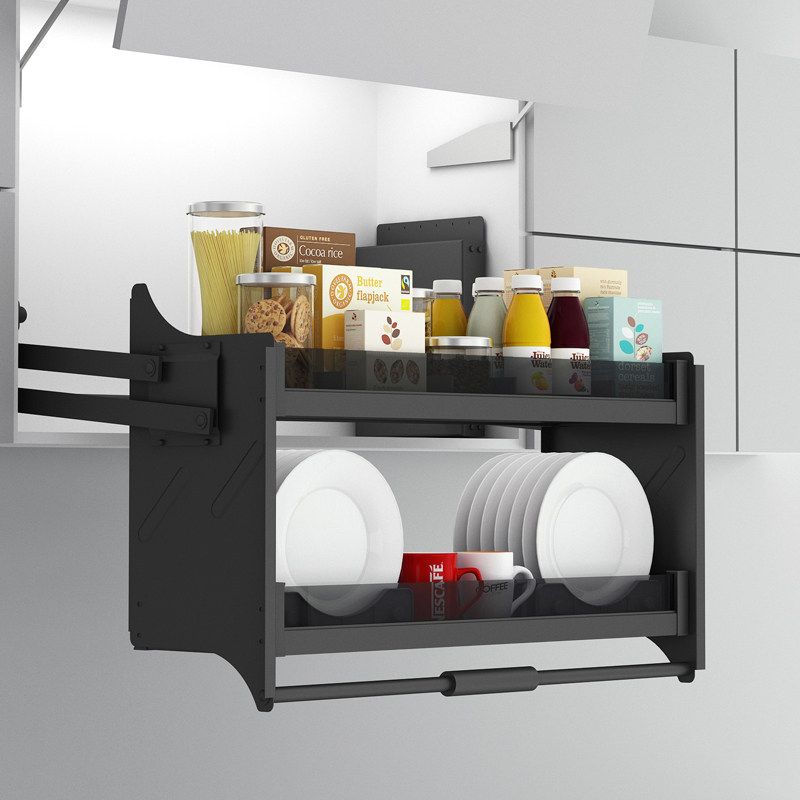 Suspension Cabinet Lift Pull Basket Aluminum Alloy Kitchen Integral cabinet shelves Lower pull-out lifter seasoning basket cushioning full aluminum