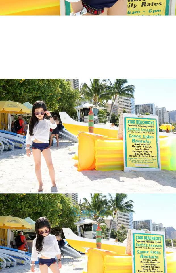 Bộ đồ bơi trẻ em mới 2018 Bộ đồ bơi bé gái xù lông dễ thương + áo chống nắng ba mảnh đồ bơi xuân thu