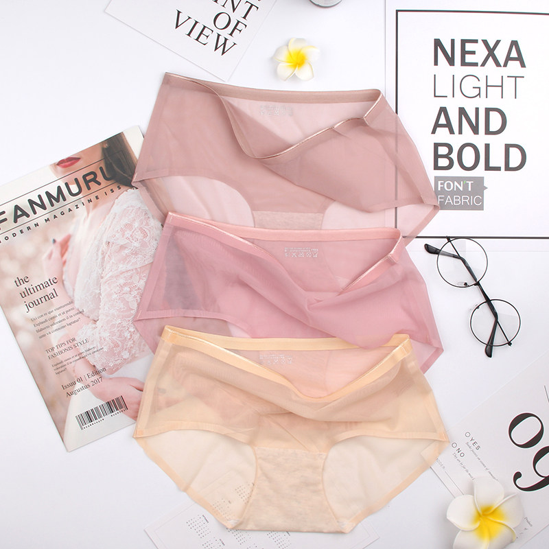 Lady's mid-waist sexy underpants female one-piece mid-waist sexy unscarred triangular underpants thin summer