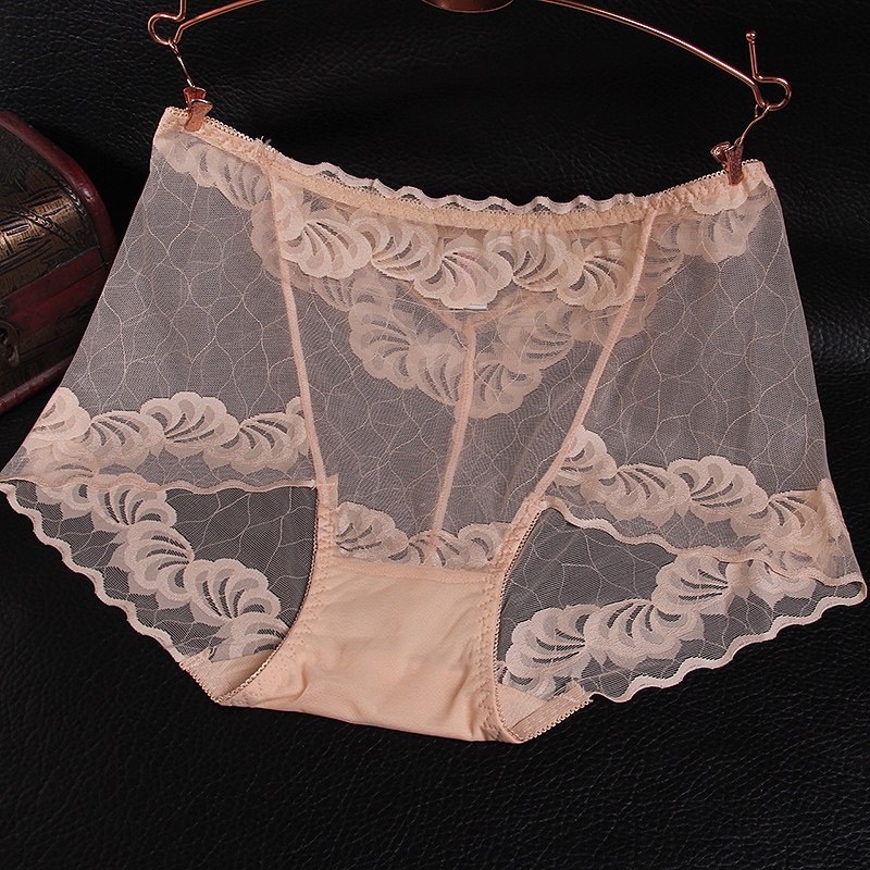 Summer fat MM lace sexy transparent comfortable seamless large size Middle waist triangle women's underwear cotton crotch